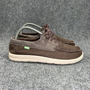 Sanuk Lite Boat Shoes Men's Size 10 Brown Canvas Casual Lace Moc Toe Sneakers
